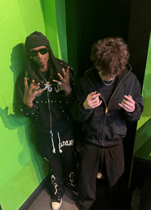 Colin Allen also known as thatiscolin in the studio with rapper Mariboy Mula Mar during a music recording session